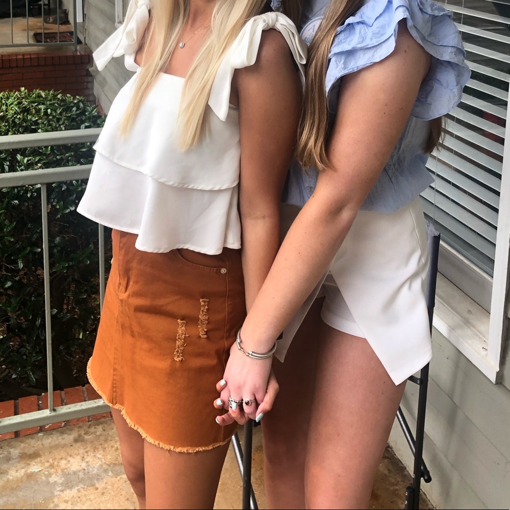 orange denim skirt